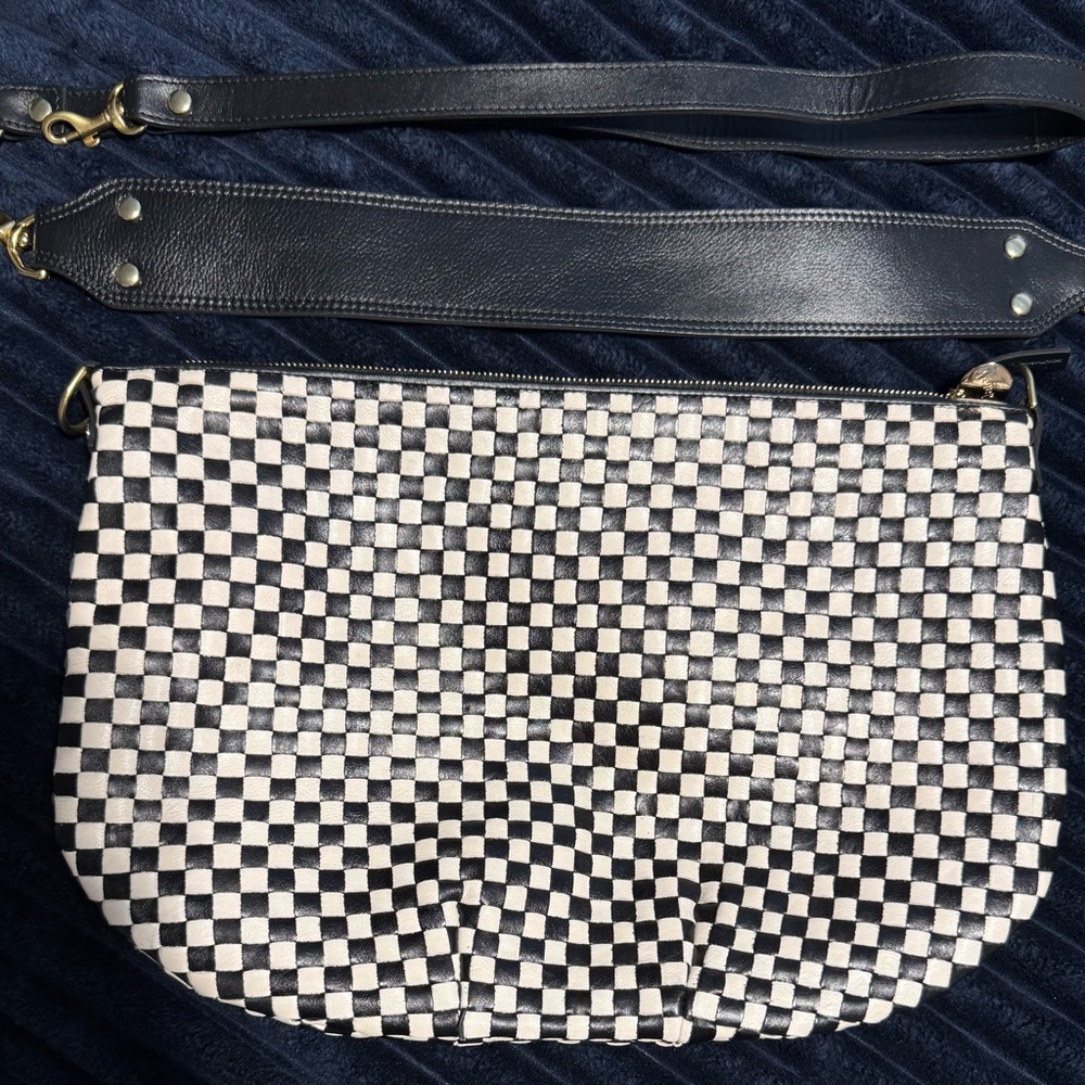 Clare V Moyen Messenger Black and White Checkered Shoulder Bag